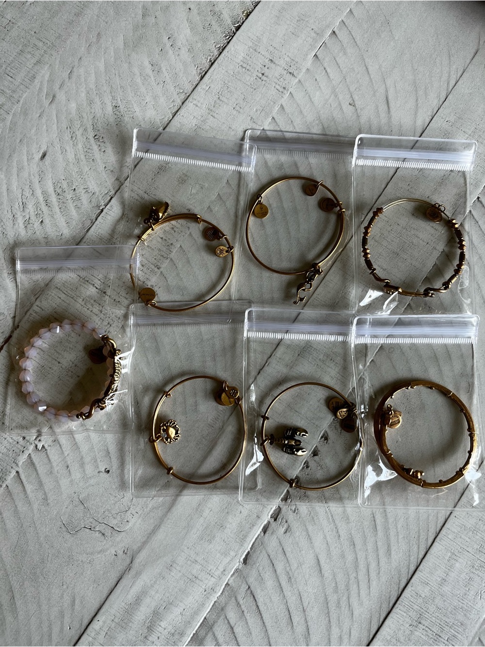 Alex and Ani Lot Of 7 Sea Theme Gold-Tone Charm Bangle Set